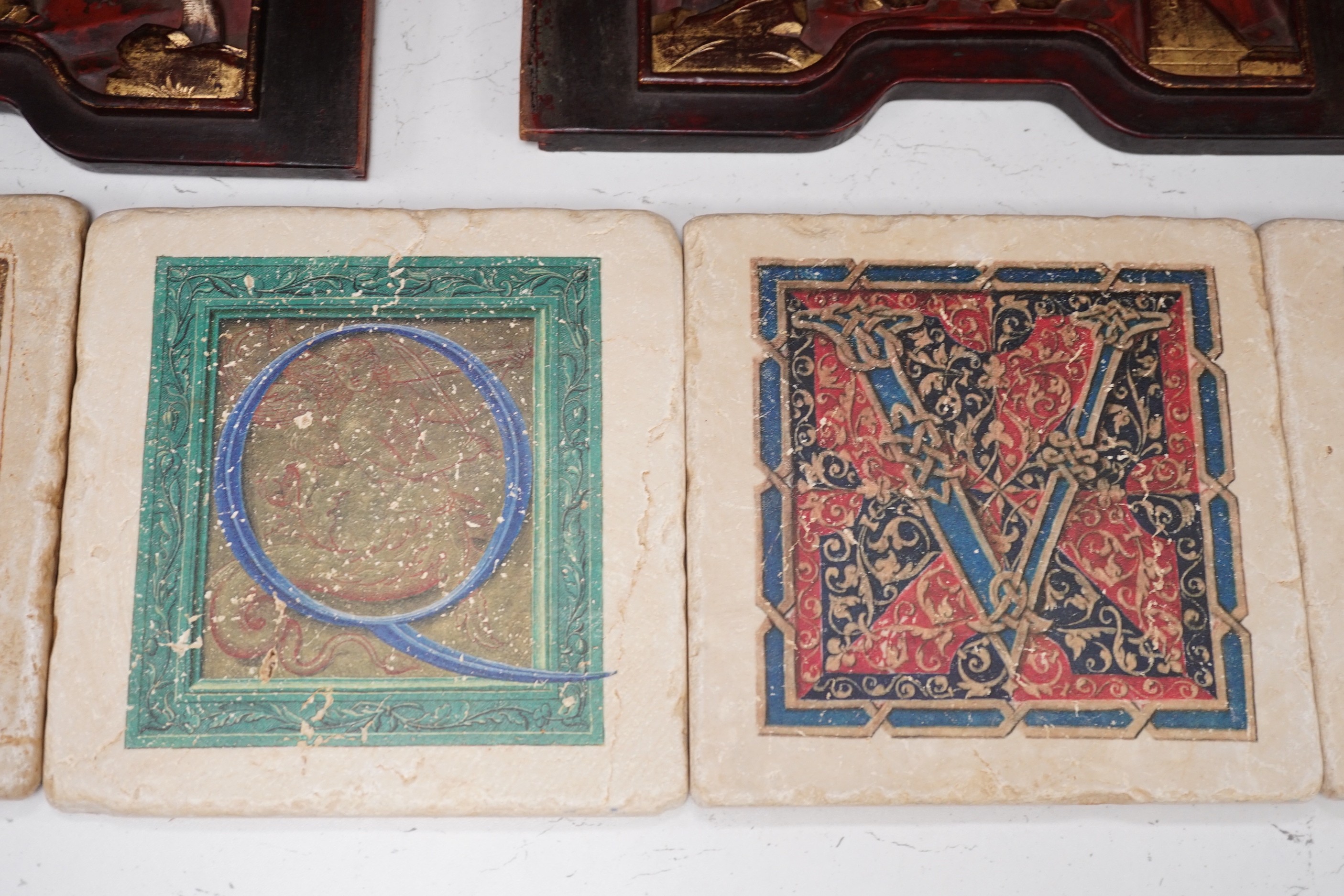 Five resin Vatican library tiles. 20cm sq